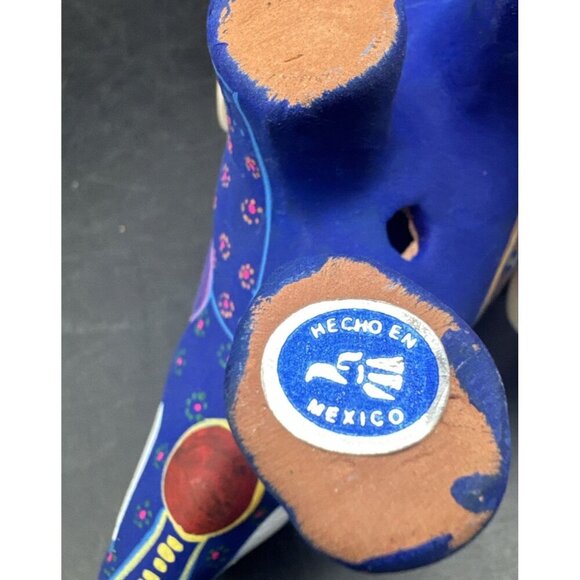 VTG Mexican Pottery Hand Painted Colorful Elephant Figurine Trunk Up 4” - Picture 5 of 8